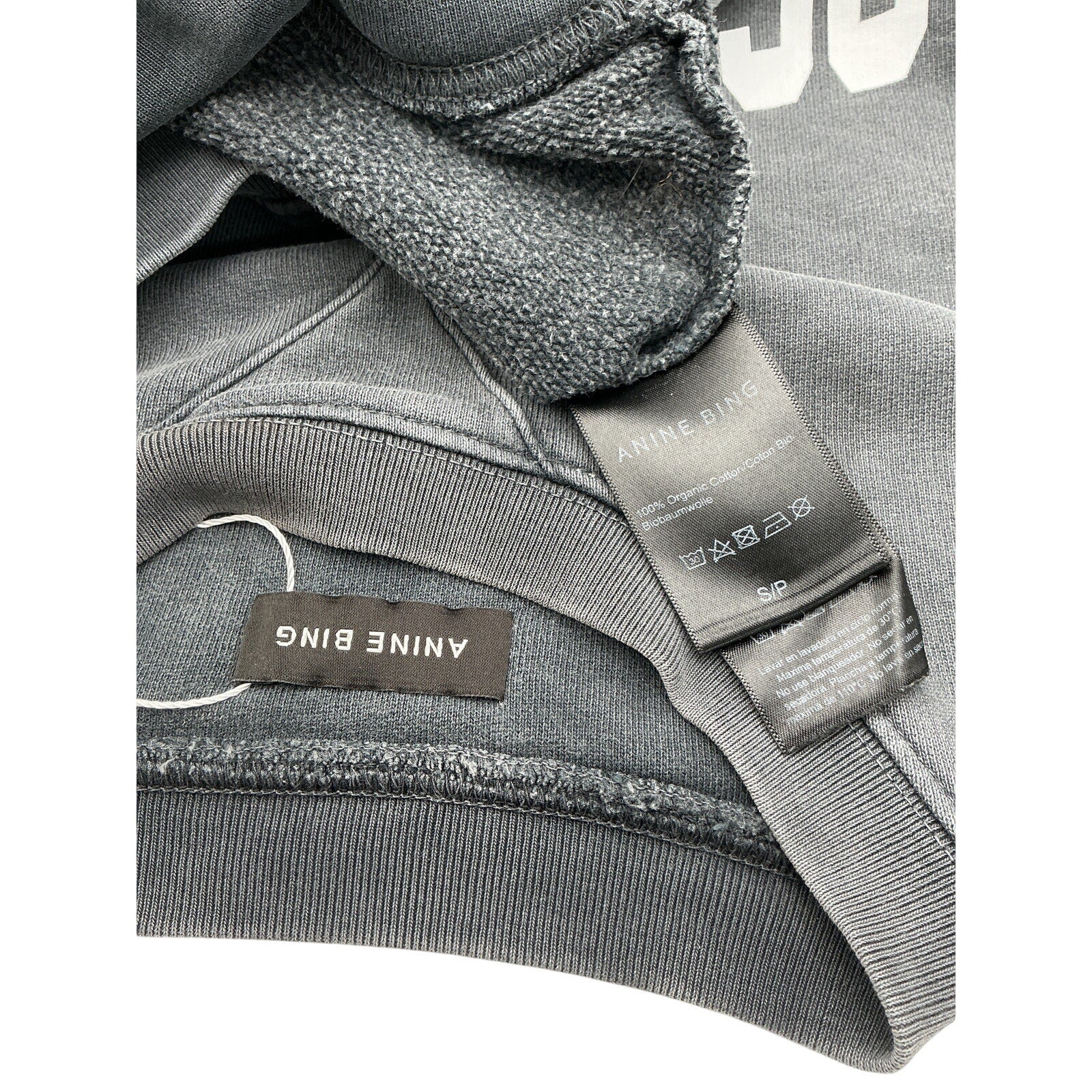 Anine Bing 'Ramona' Black Cotton University Sweatshirt Size S Petite