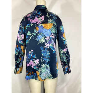 Vince Painted 'Bouquet' Long Sleeve Silk Floral Print Button-Up Shirt Size S