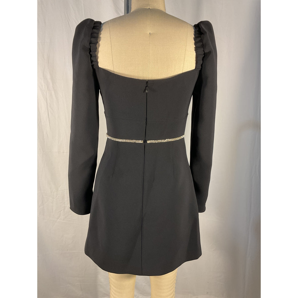 Self-Portrait Crepe Black Polyester Diamante Detail Mini Dress Size 4