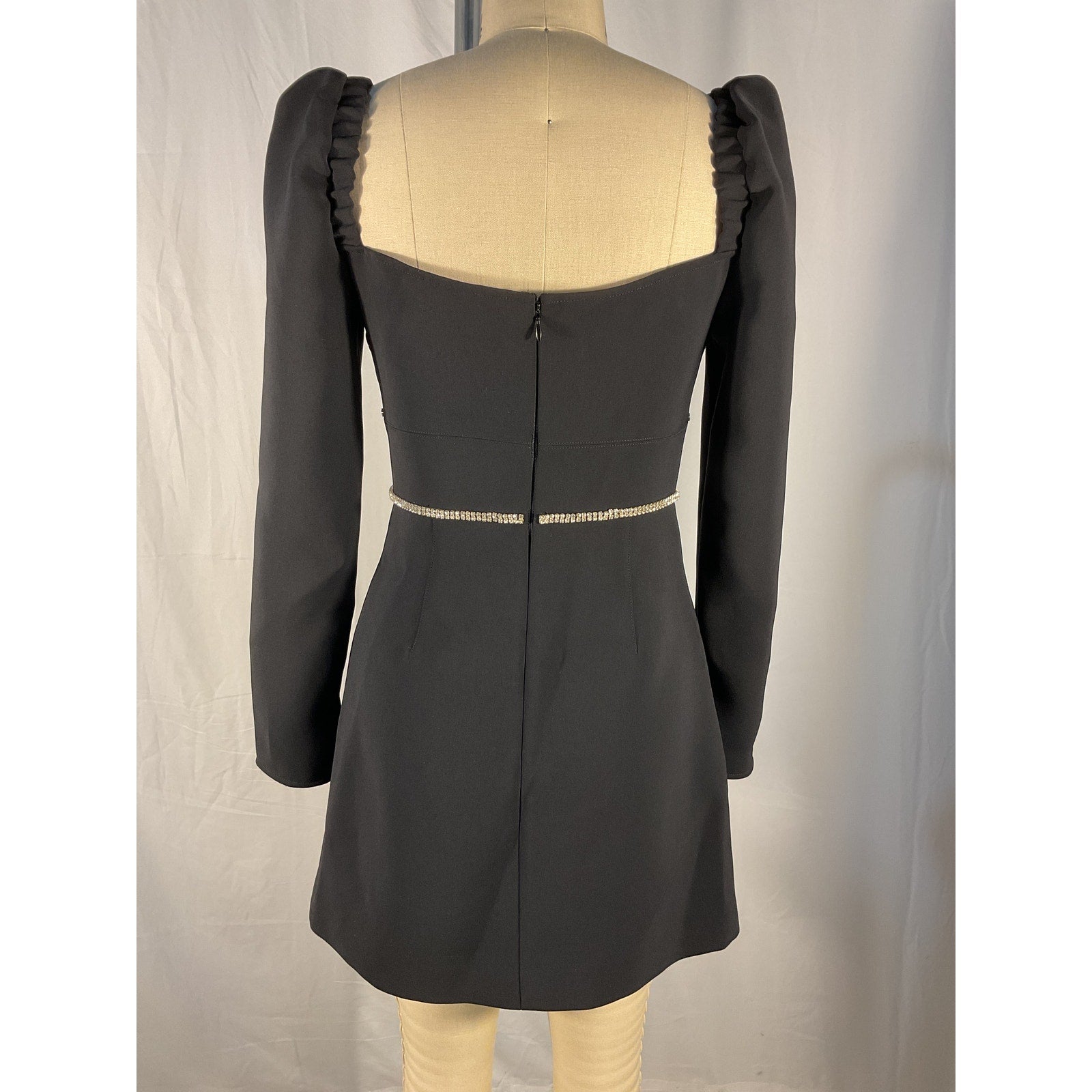 Self-Portrait Crepe Black Polyester Diamante Detail Mini Dress Size 4