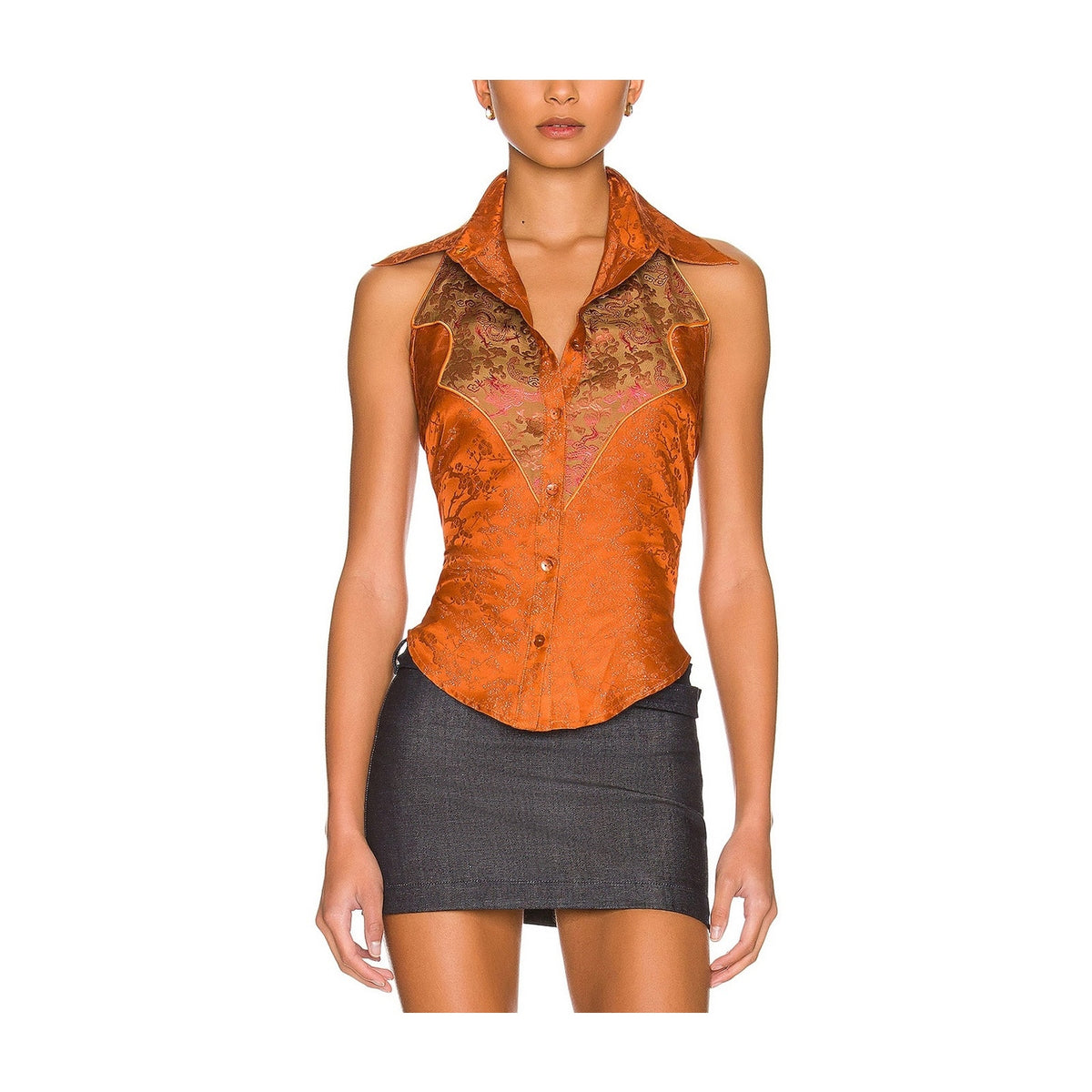 Kim Shui Sleeveless Brown Silk Western Top Size XS