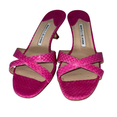 Manolo Blahnik Textured Pink Callamu 50 Mules Size IT 37.5 / US 7.5