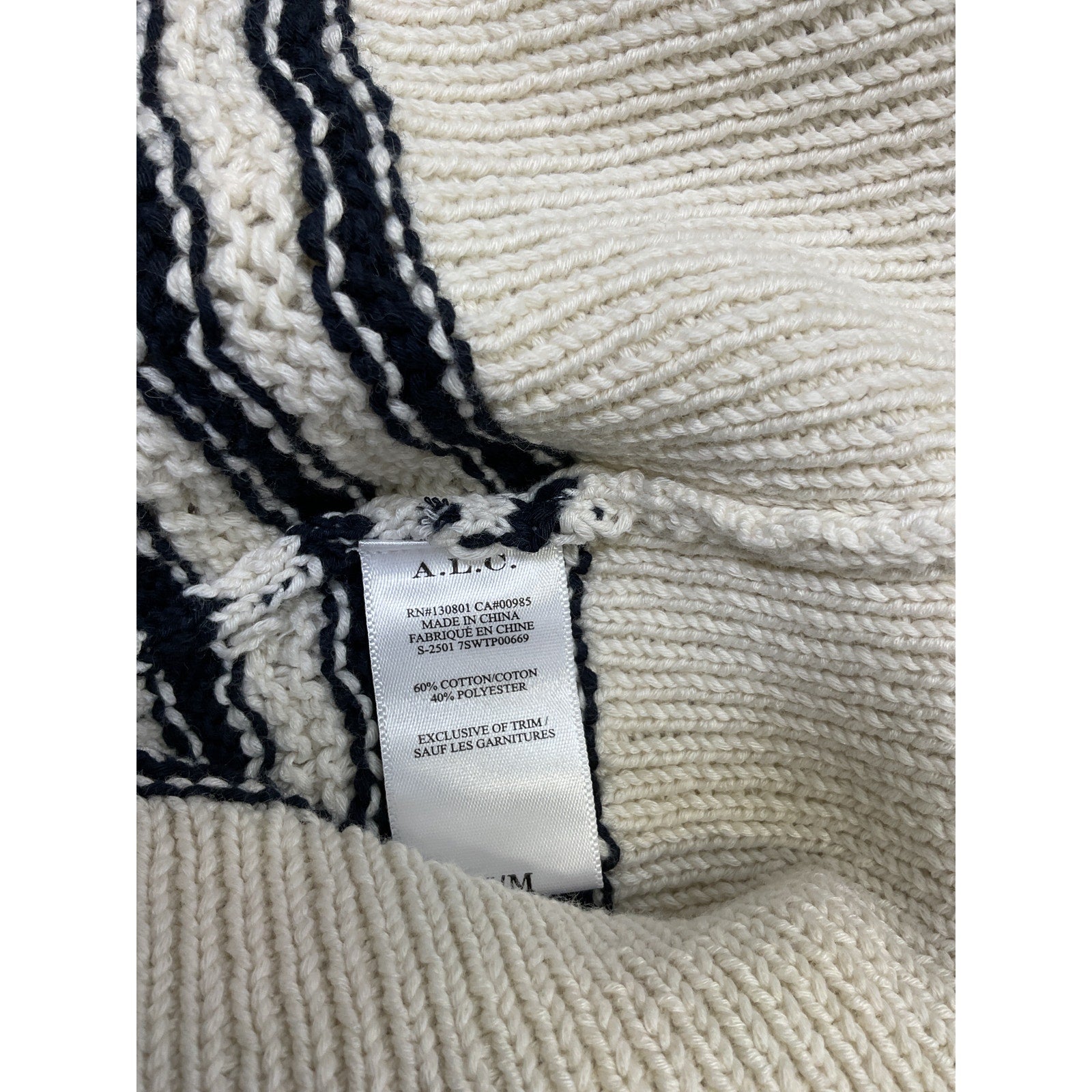 A.L.C. 'Margo' White Striped Knit Top Size M