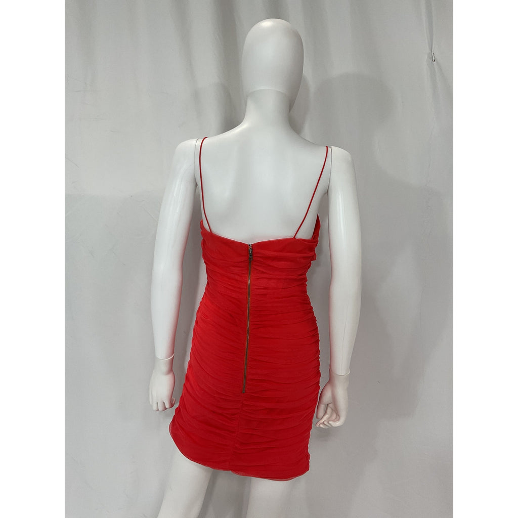 Alice + Olivia 'Cruz' Red Tulle Ruched Strap Mini Dress Size 8