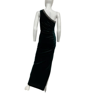 Aidan Mattox Velvet Green One Shoulder Gown Size 0