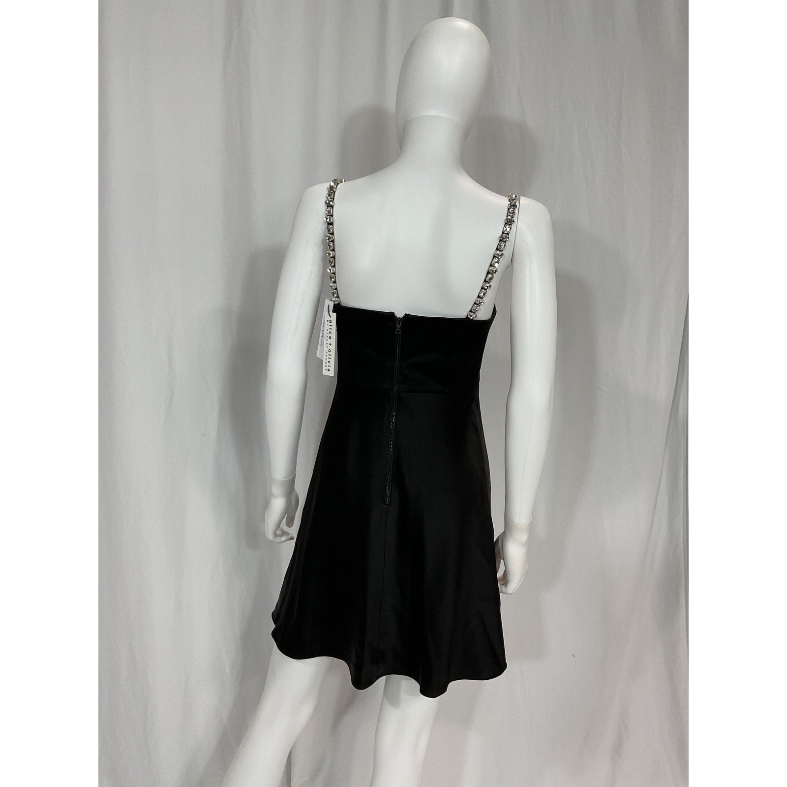 Alice + Olivia Black Sutton Crystal Embellished Strap Satin Mini Dress Size 4 - NWT