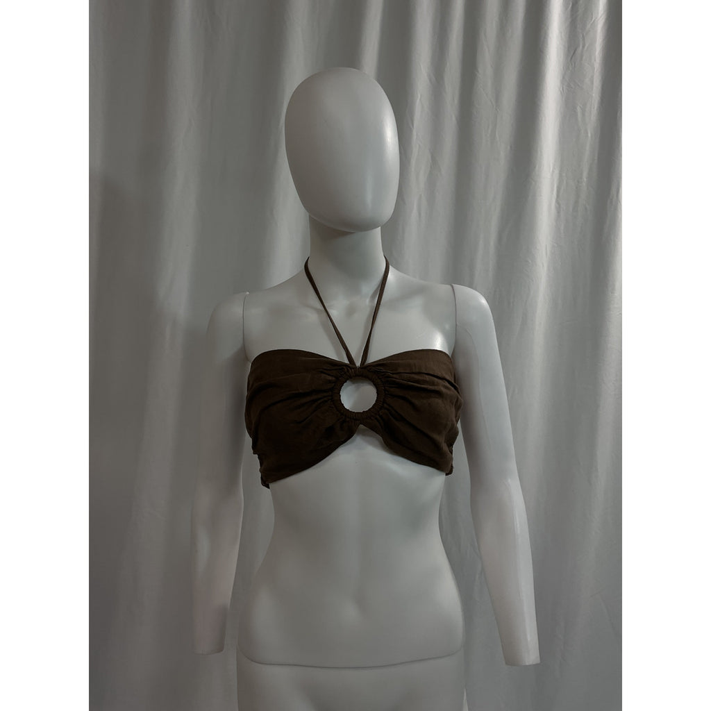 Faithfull The Brand 'Cyprus' Brown Halterneck Linen Top Size S