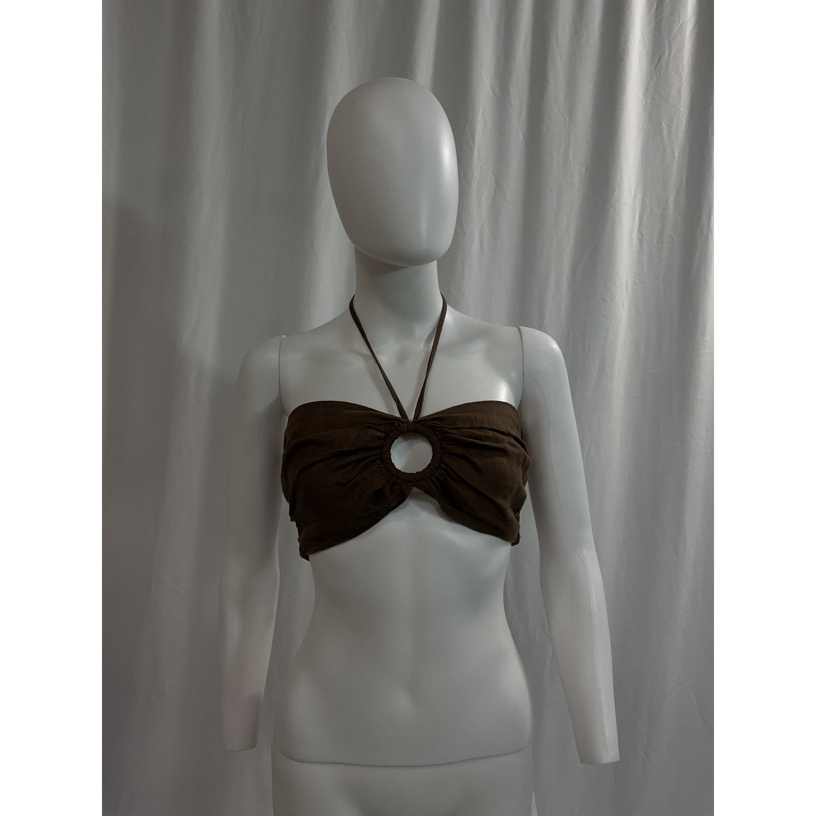 Faithfull The Brand 'Cyprus' Brown Halterneck Linen Top Size S