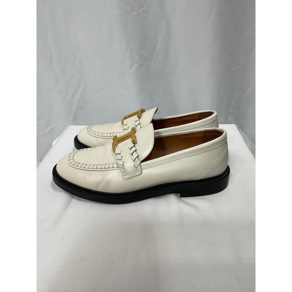 Chlo� 'Marcie' White Embellished Leather Loafers Size 7