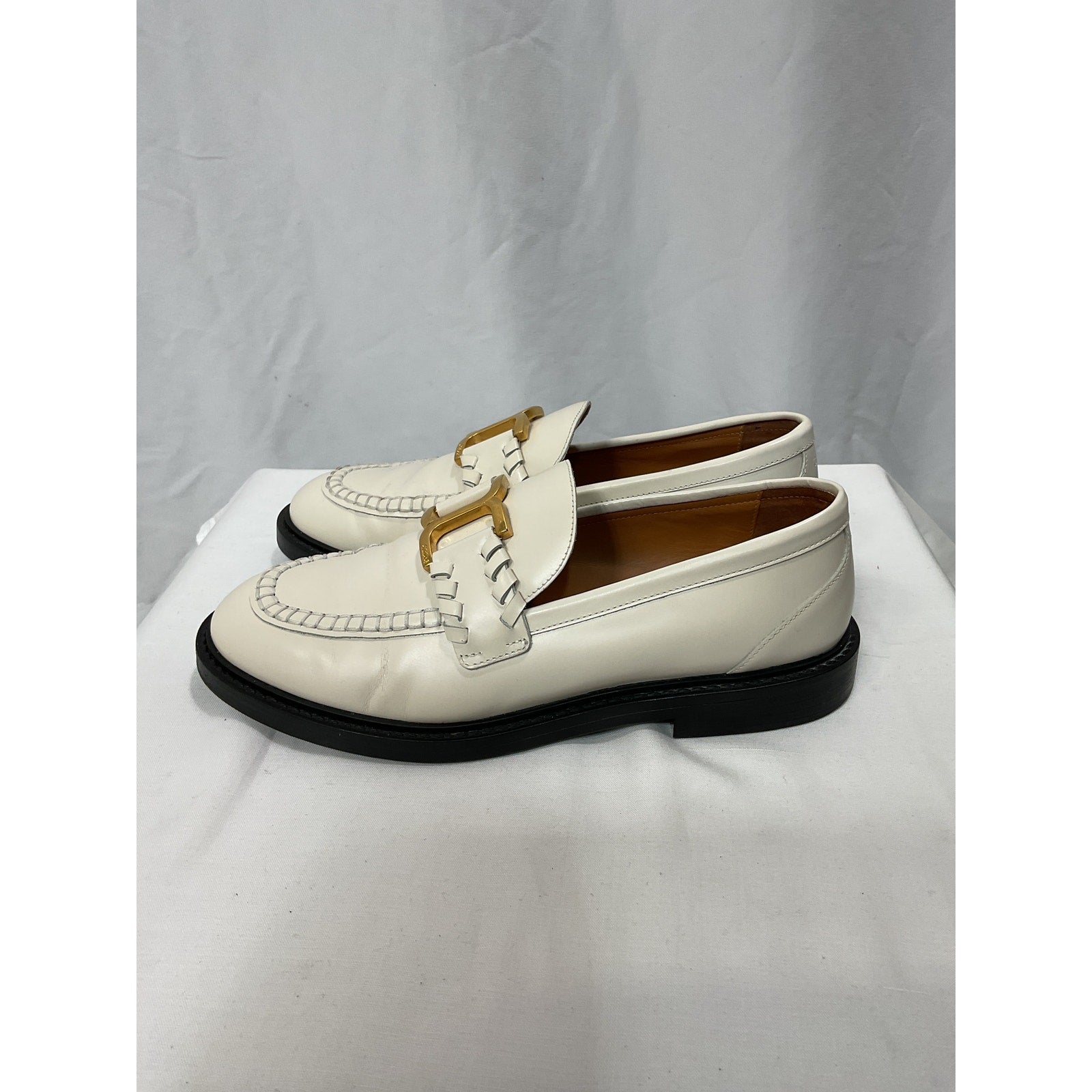 Chlo� 'Marcie' White Embellished Leather Loafers Size 7