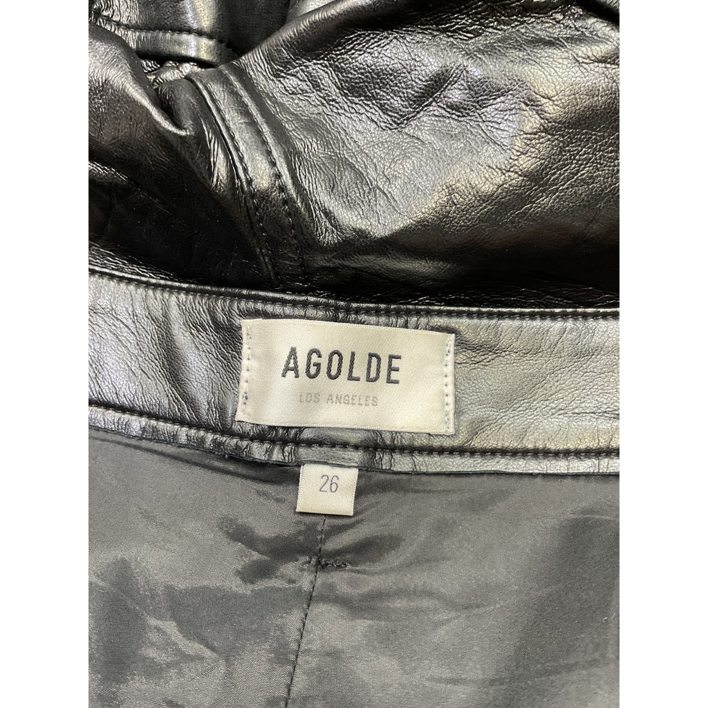 Agolde Black Recycled Leather Angled Hem Short Size 26
