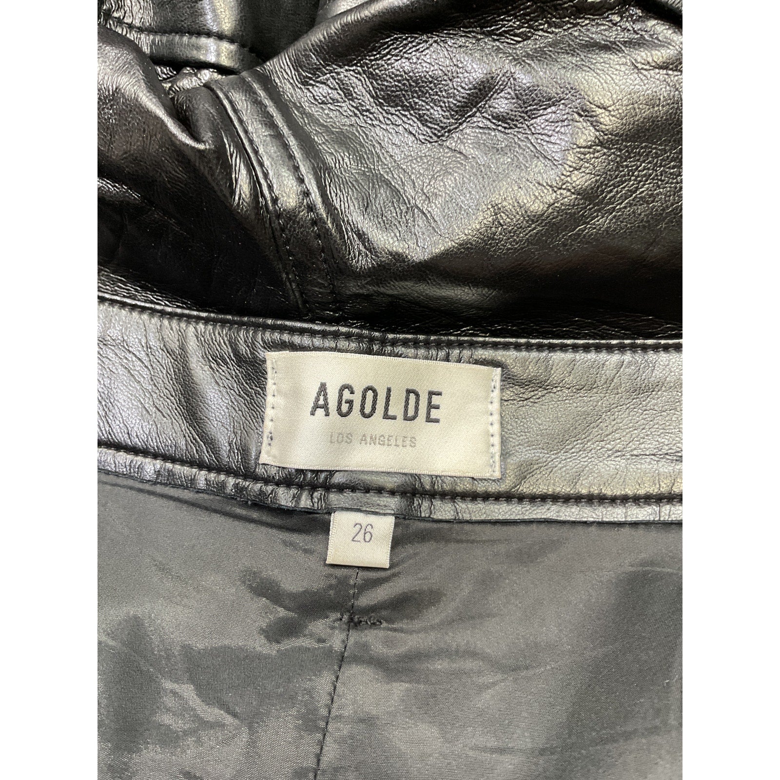 Agolde Black Recycled Leather Angled Hem Short Size 26