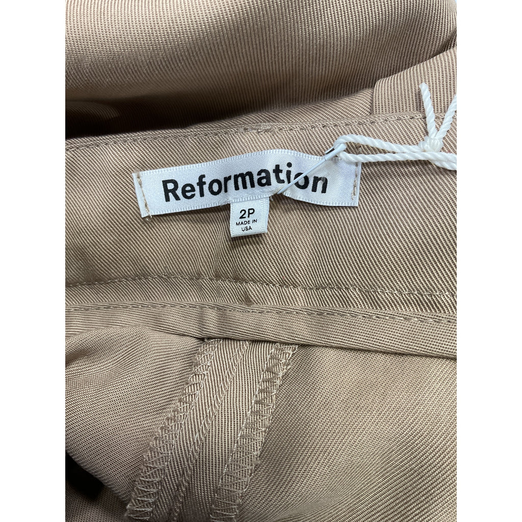 Reformation Petites 'Mason' Tan Twill Pant Size 2p - NWT