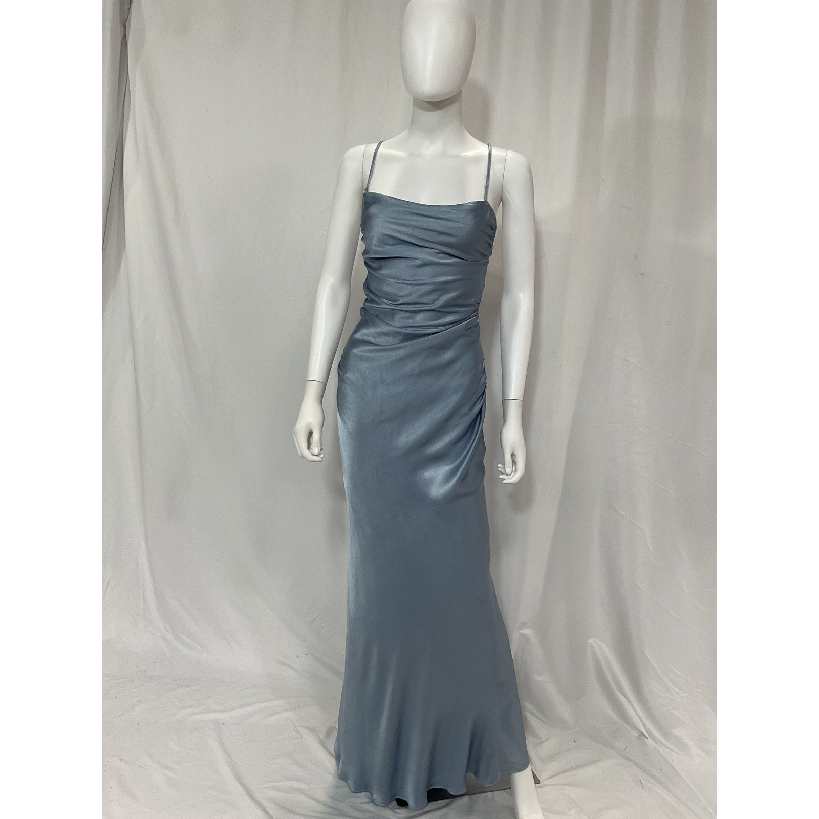 Shona Joy 'La Lune' Blue Lace Back Satin Maxi Dress Size 4