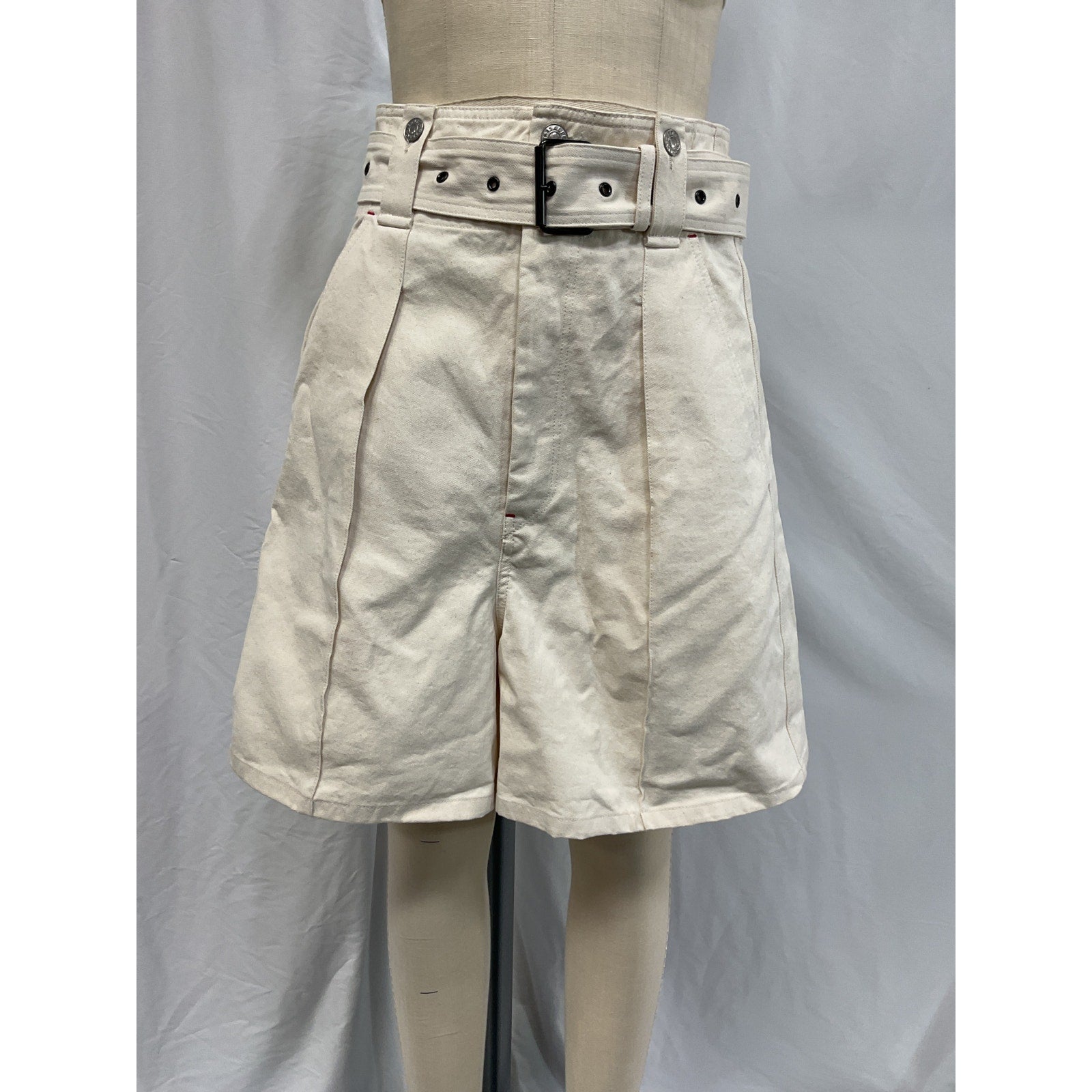 Isabel Marant 'Delilaz' White Cotton Belted Twill Shorts Size 36