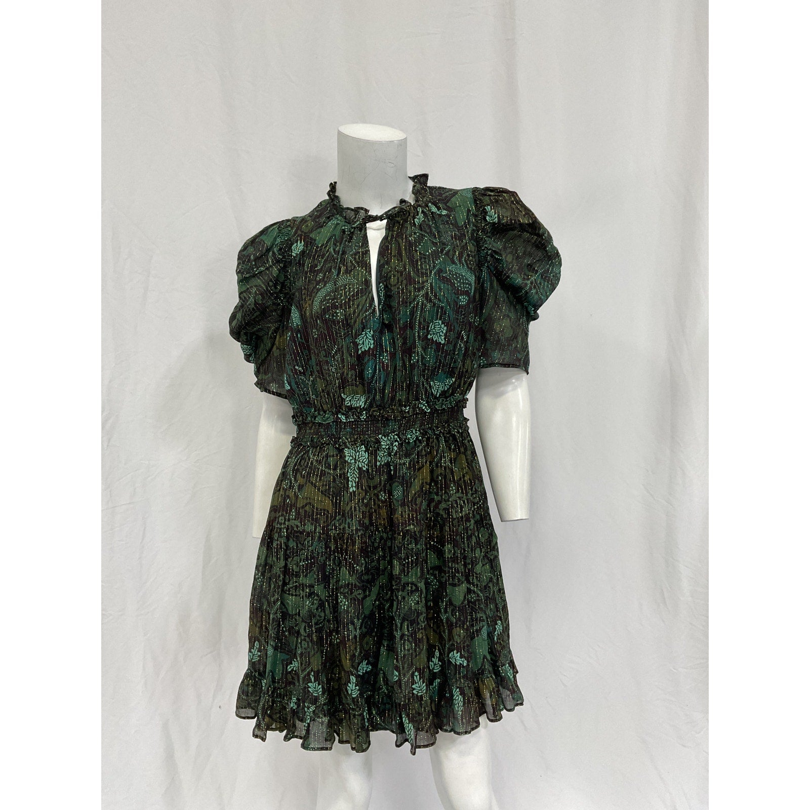 Ulla Johnson 'Ada' Green Shirred Mini Dress Size 4