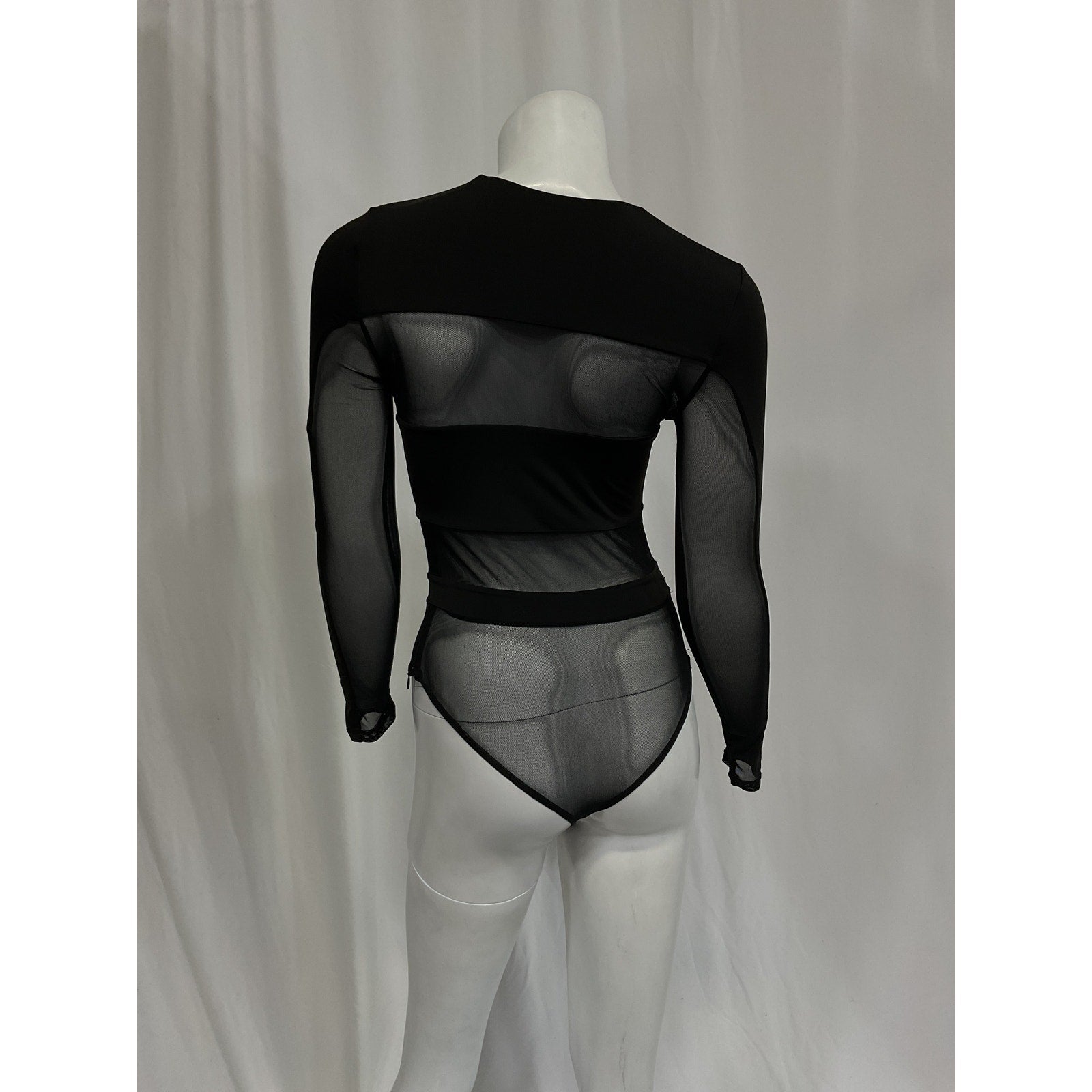 Norma Kamali Long Sleeve Black Crewneck Dash Applique Top Size XS