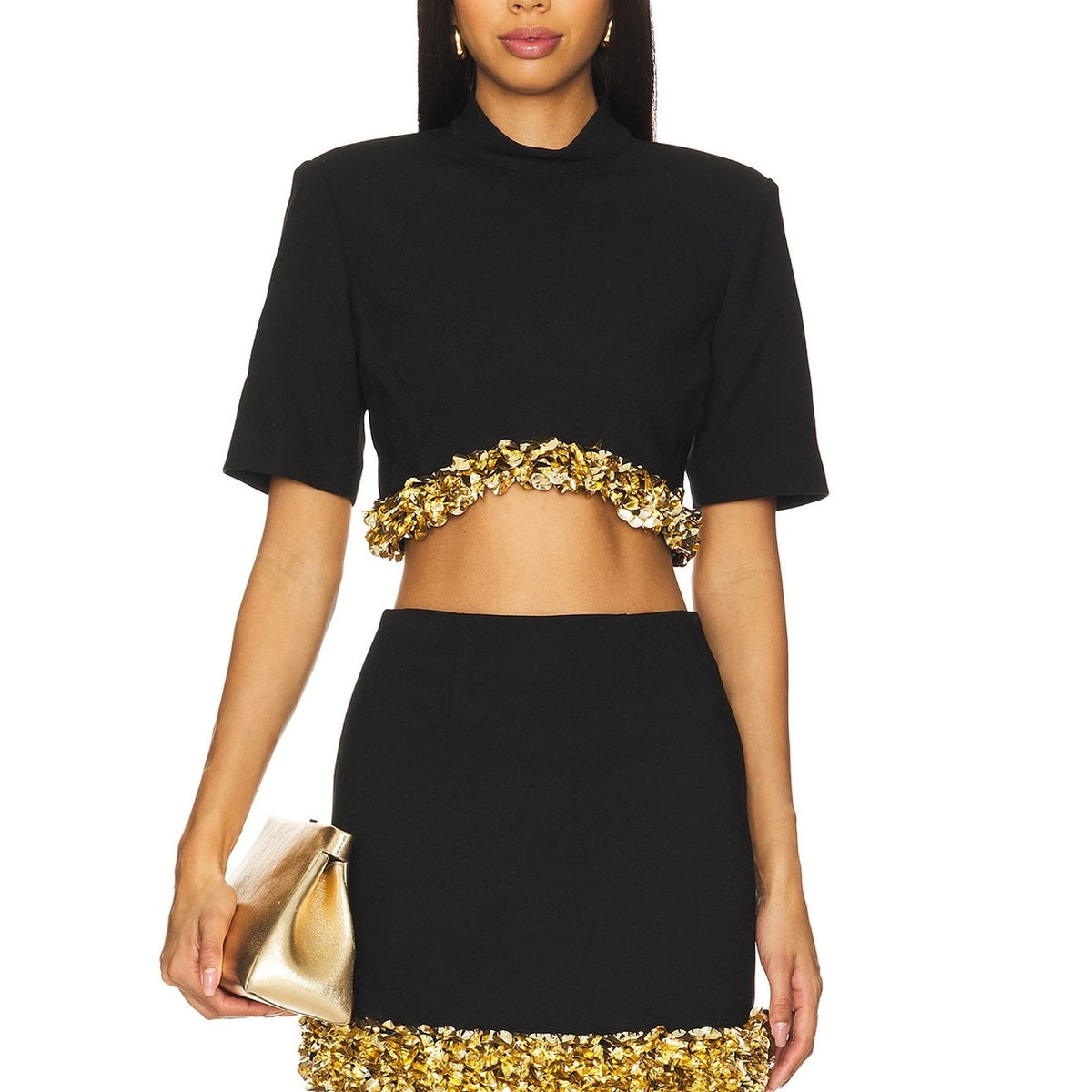 Simkhai Embellished Black Jalen Cropped Top Size 2
