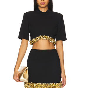 Simkhai Embellished Black Jalen Cropped Top Size 2