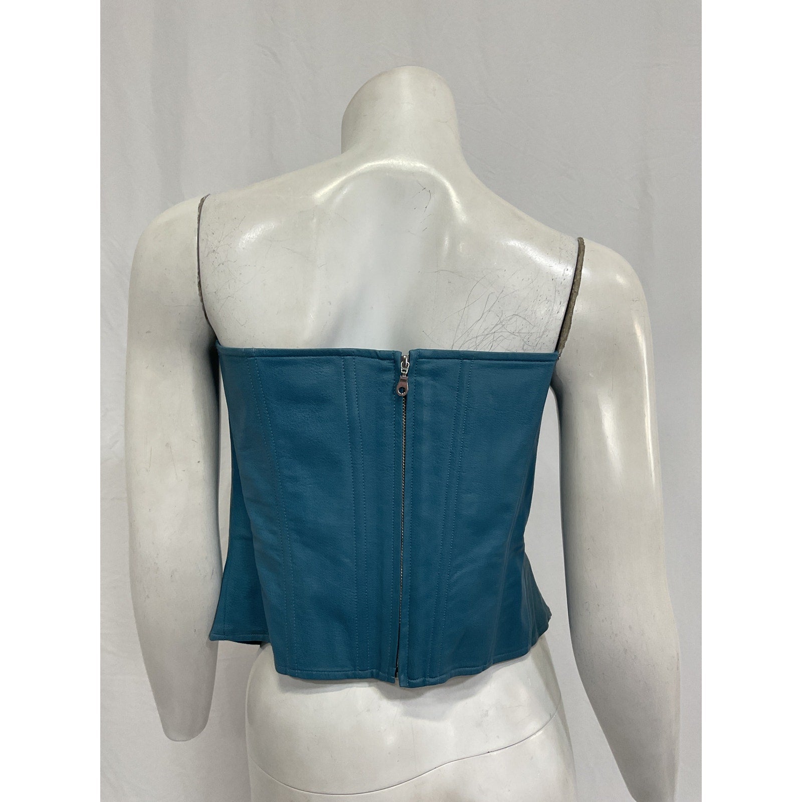Miaou 'Leia' Blue Polyurethane Vegan Leather Corset Size M