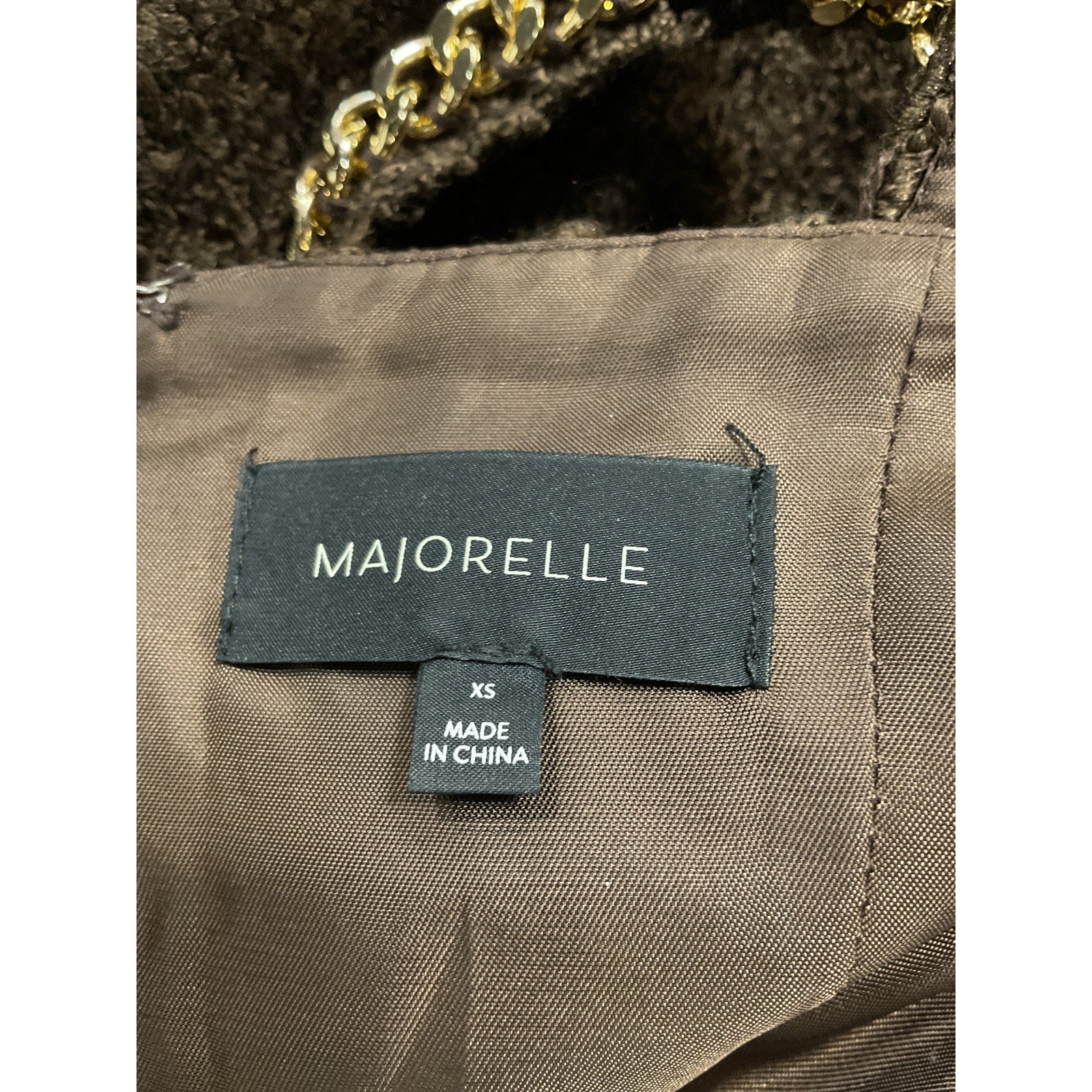 Majorelle 'Riah' Brown Gold Chain Trim Tweed Mini Dress Size XS