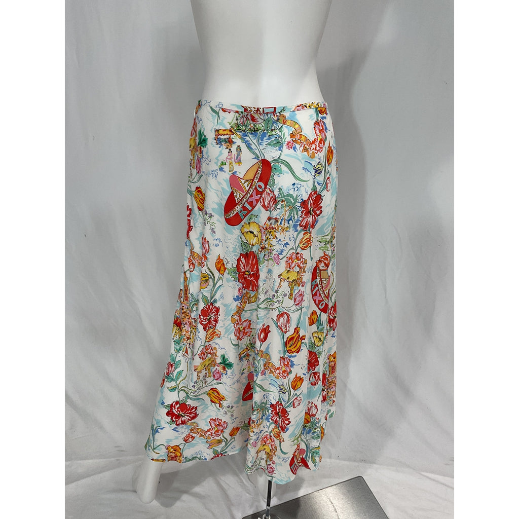Rixo 'Kelly' White Printed Voile Midi Skirt Size 4