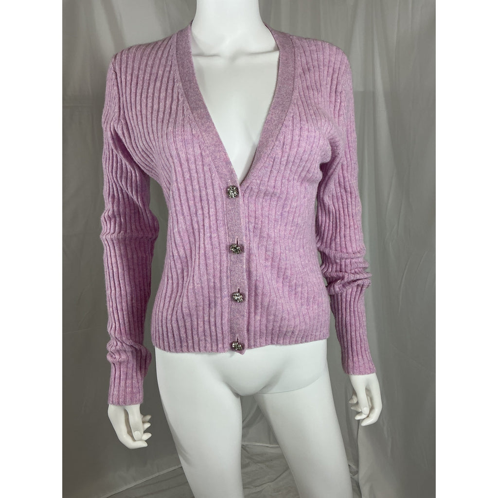 Autumn Cashmere Pink Cashmere Rib V-Neck Cardigan Size L
