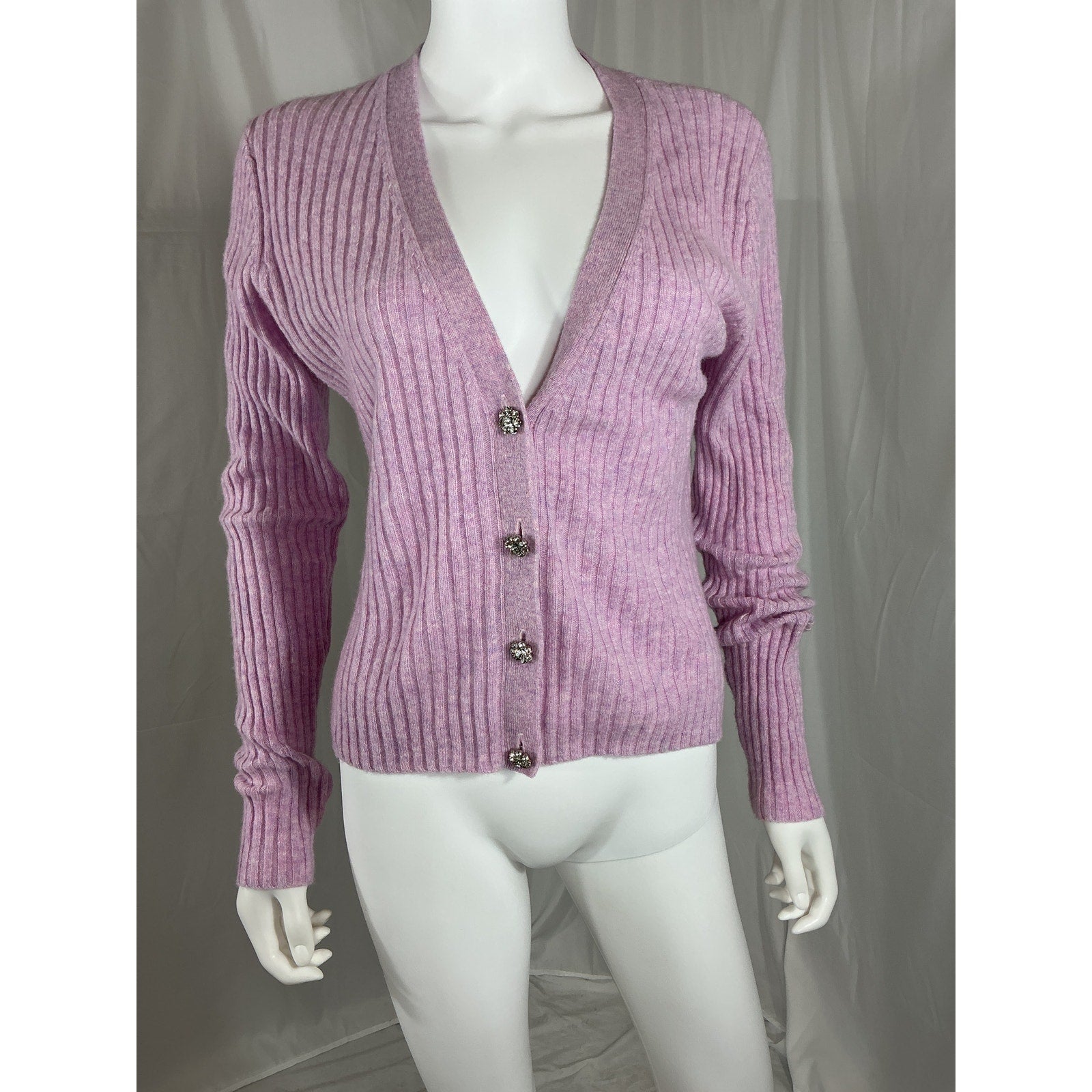 Autumn Cashmere Pink Cashmere Rib V-Neck Cardigan Size L
