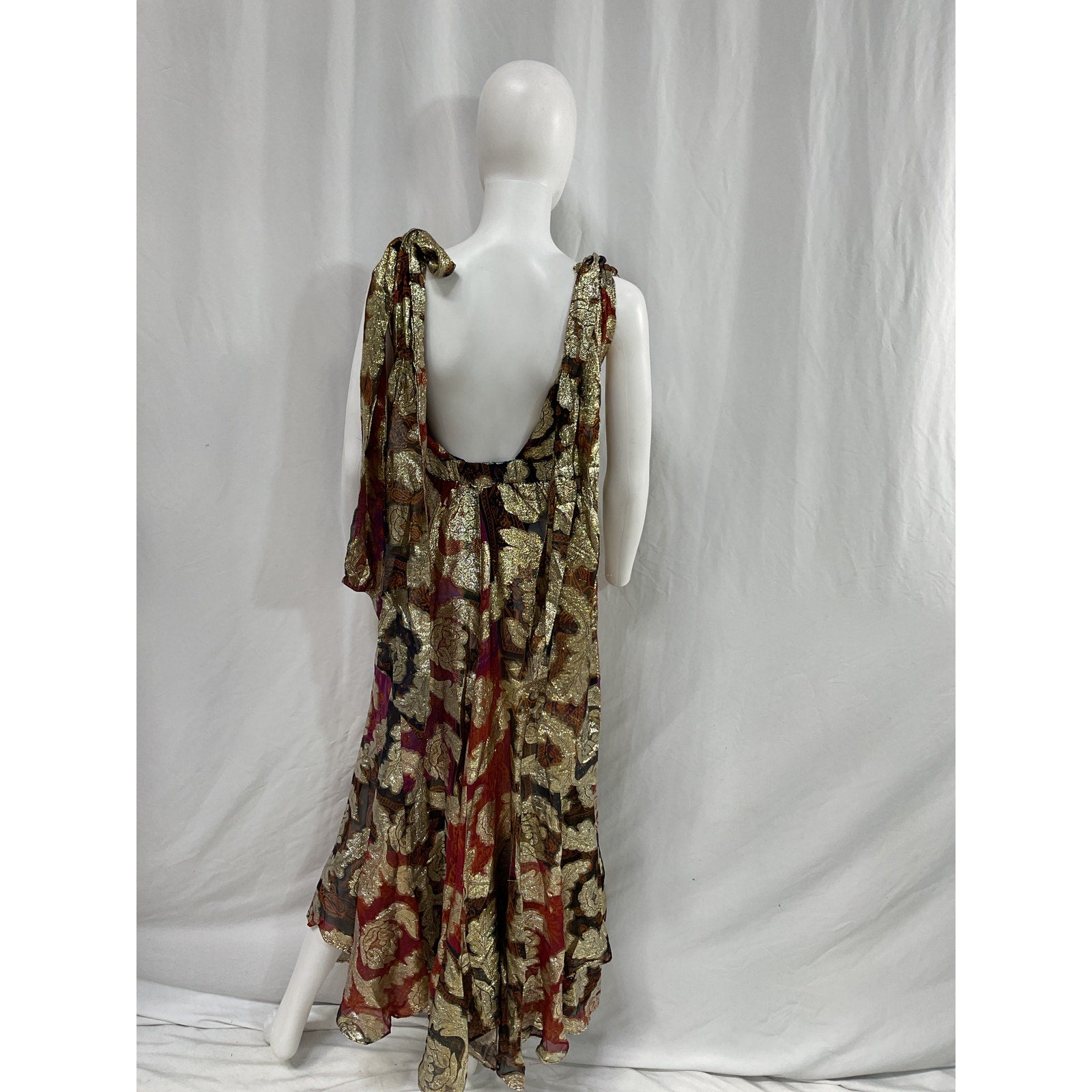 Farm Rio 'Lam�' Gold Jacquard Maxi Dress Size XXS
