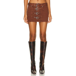 Blumarine Edgy Brown Buckle Mini Skirt Size 4