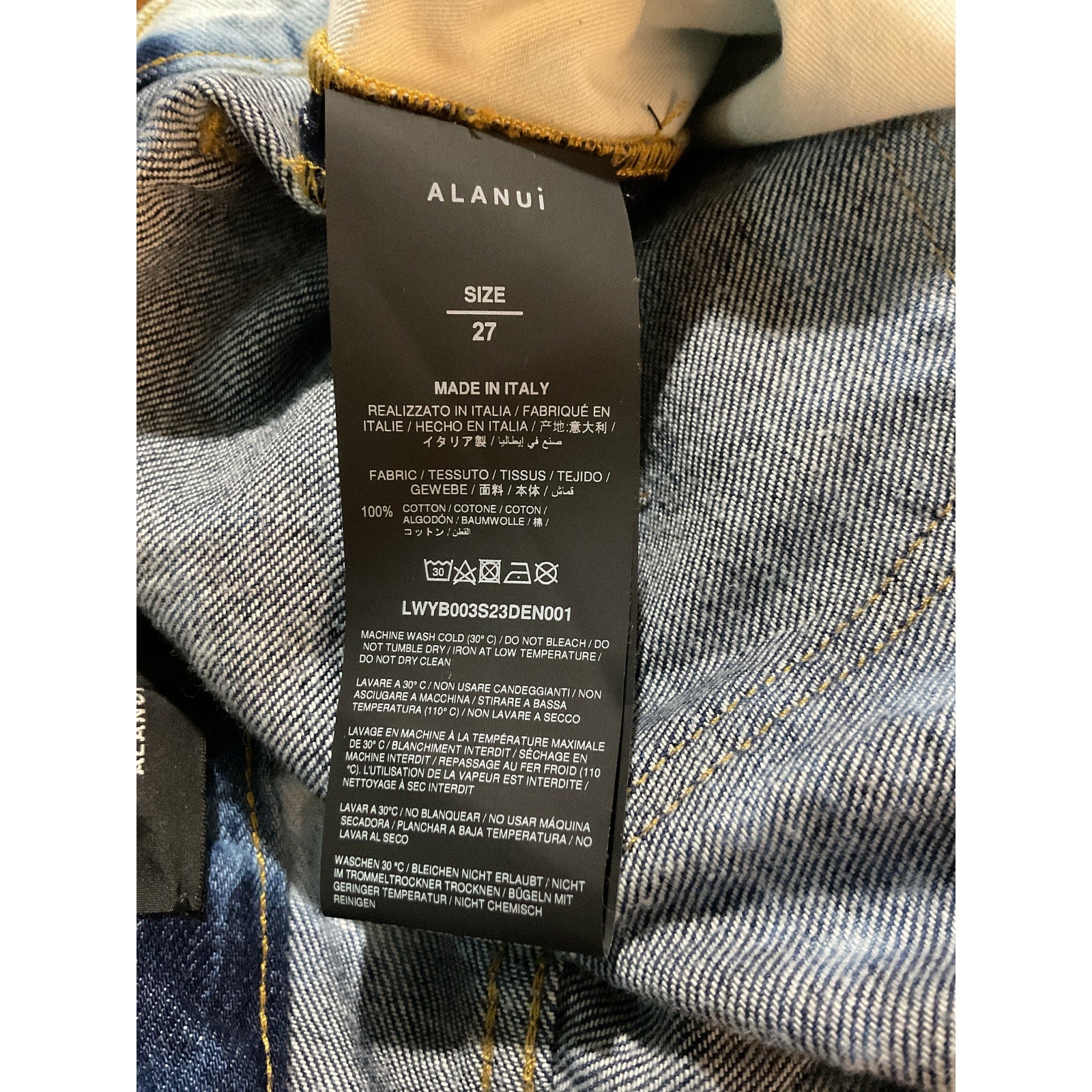 Alanui Moonrise 'Tie-Dyed' Blue High-Rise Wide-Leg Denim Jeans Size 27