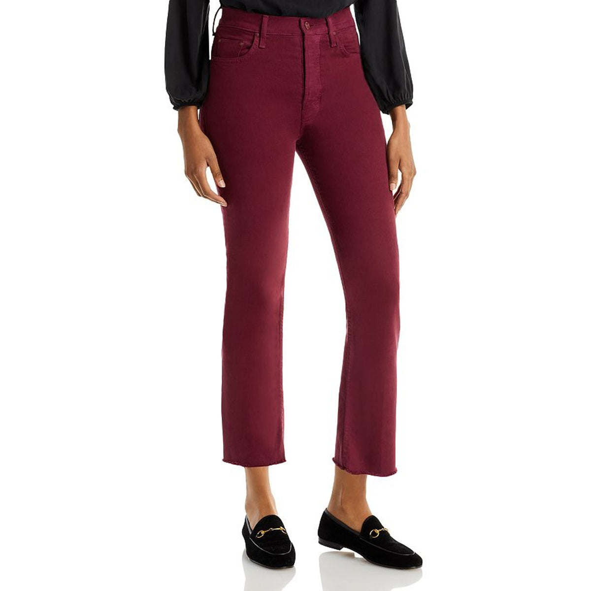 Mother 'The Tripper' Red Cotton High Rise Ankle Fray Flare Jeans Size 25