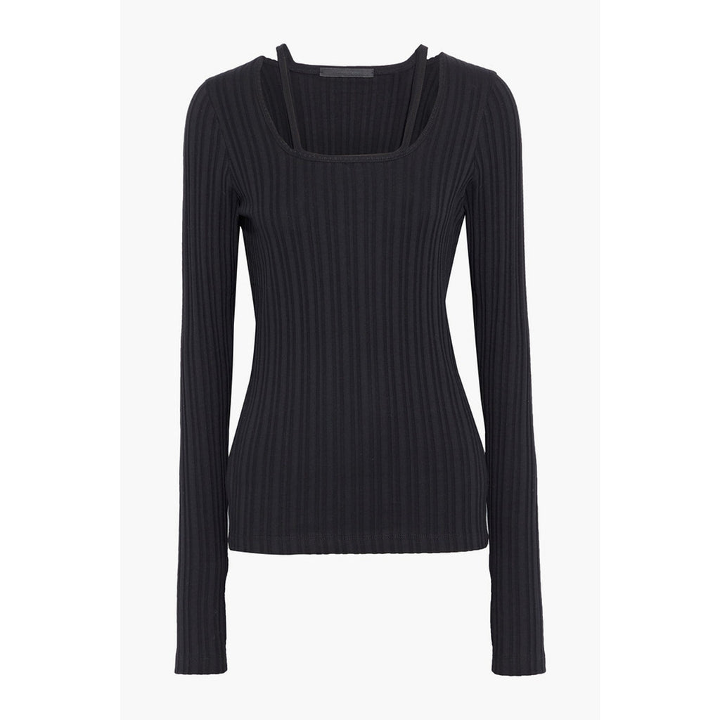 Helmut Lang Black Cotton Cutout Ribbed Cotton-Jersey Top Size XS