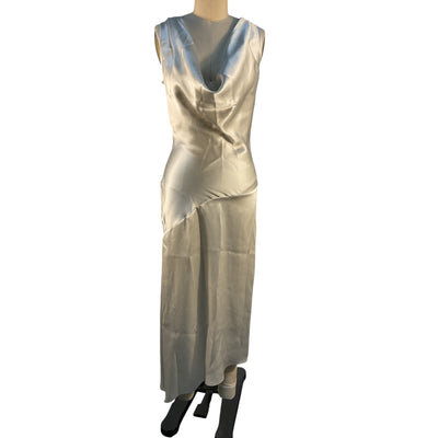 Magda Butrym Silk Silver Cowl Neck Midi Dress Size FR 34 / US 2 NWT