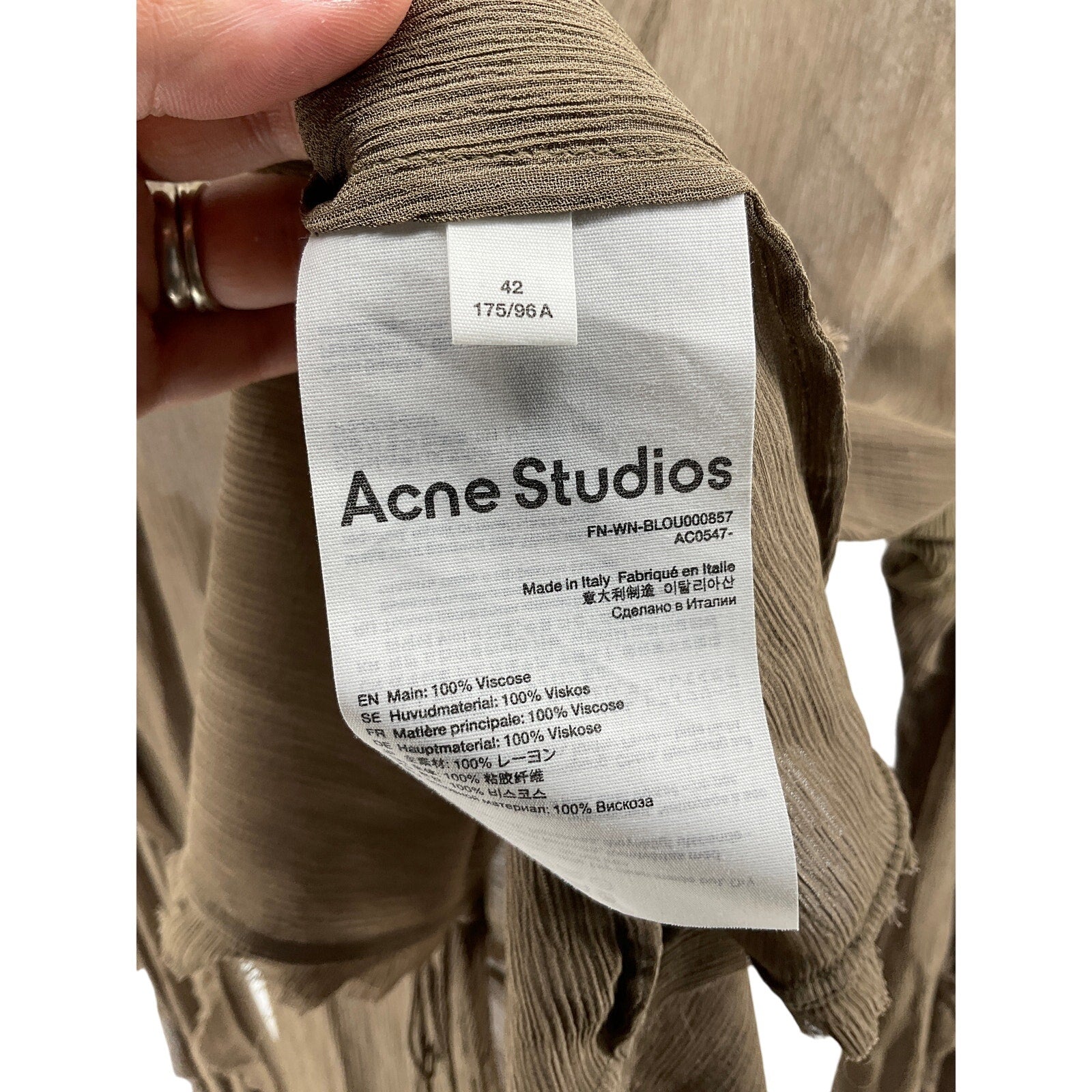 Acne Studios Long Sleeve Tan Viscose Blouse Size 42