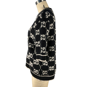 Gucci Monogrammed Black Gg Jacquard Boucle Sweater Size L