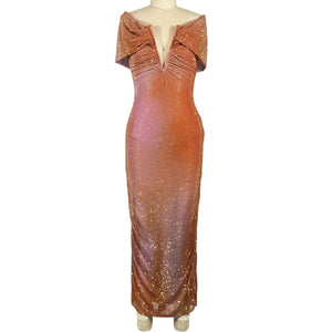 Self-Portrait Embellished Orange Off-Shoulder Midi Dress Size UK 8 / US 4