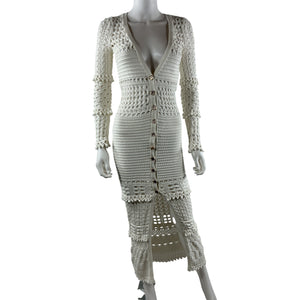 Retrofête Crocheted Iridescent White Alaia Cardigan Size XS