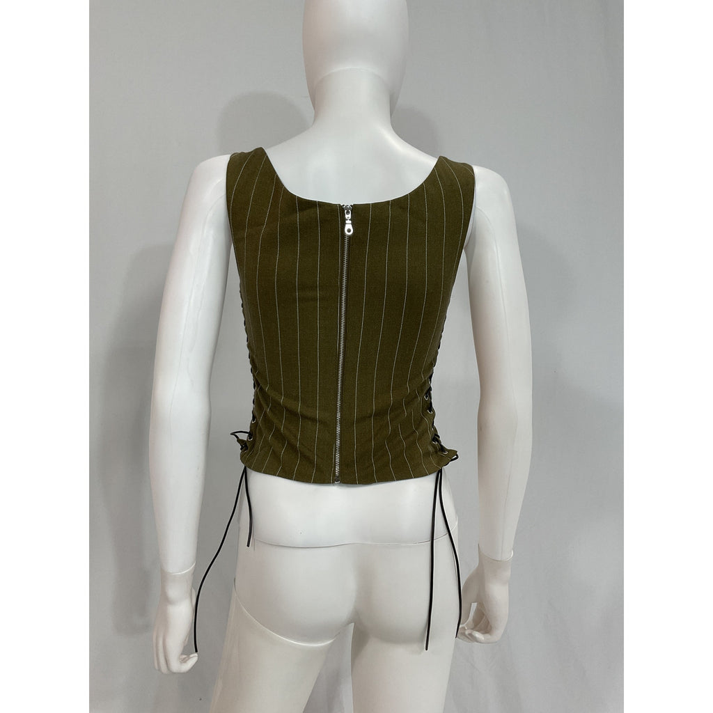 Miaou 'Vallois' Green Cowl Neck Wool Blend Corset Blouse Size XS