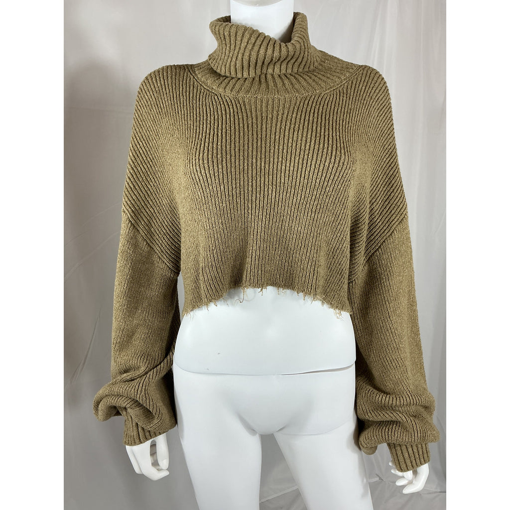 L'Academie 'Lucia' Green Acrylic Cropped Turtleneck Sweater Size XL