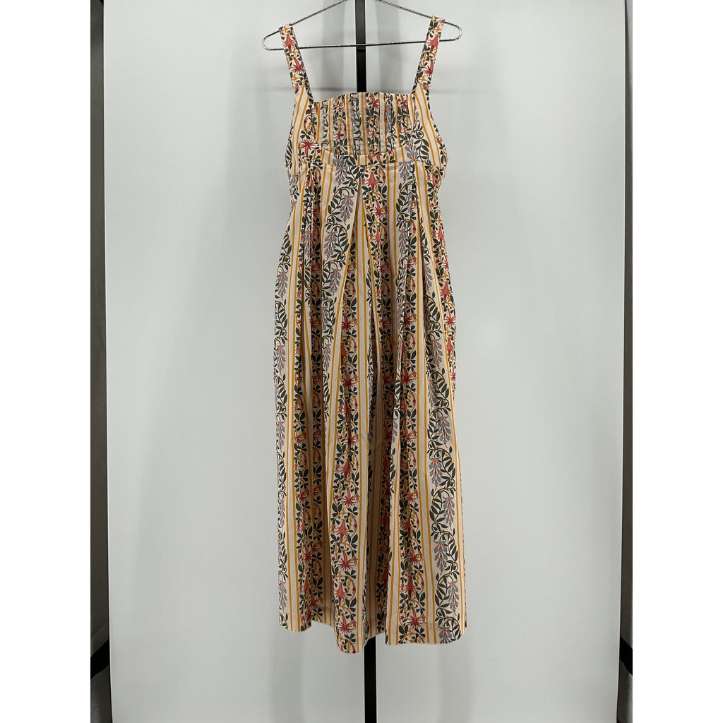 Agua Bendita 'Hortensia' Yellow Cotton Pleated Floral Maxi Dress Size S