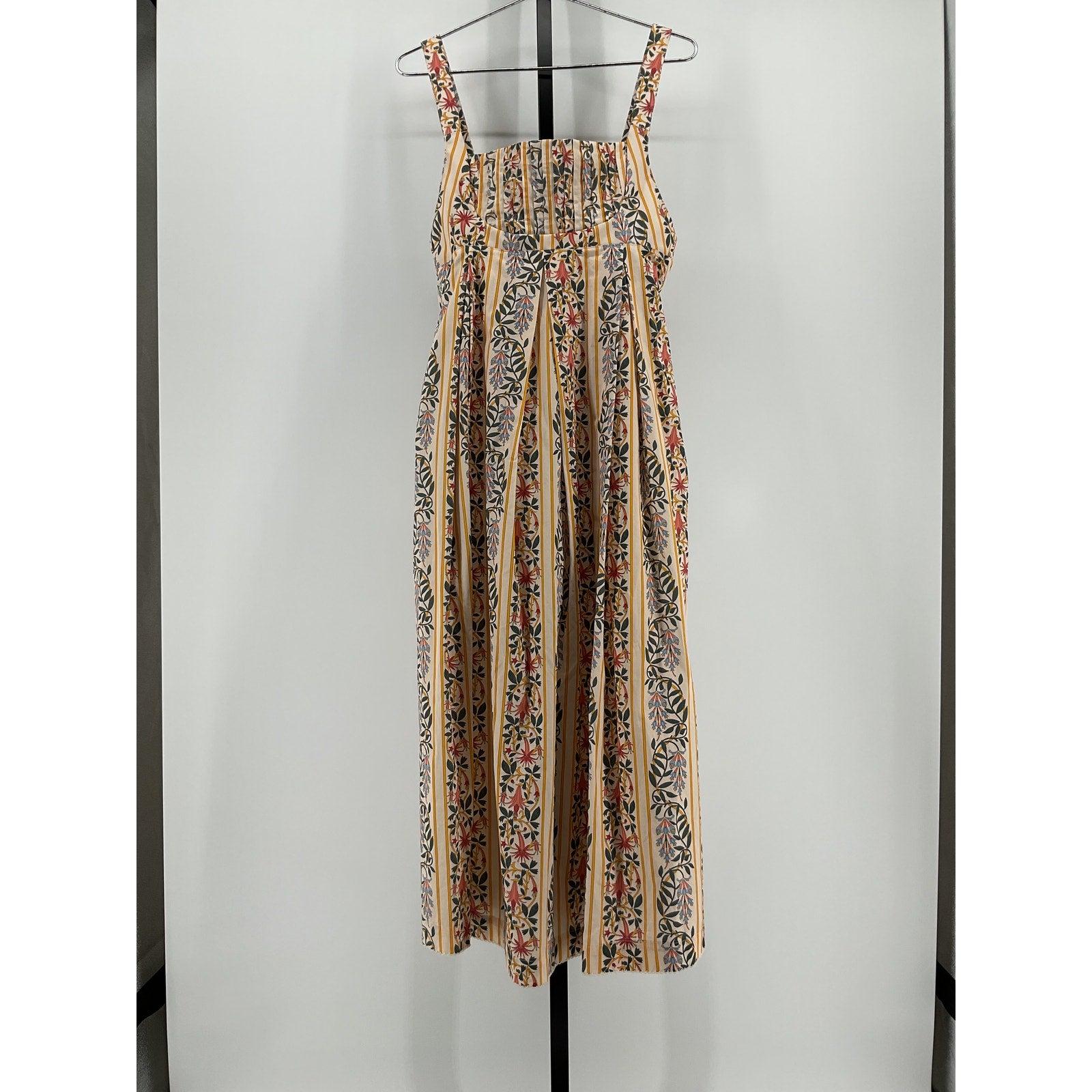 Agua Bendita 'Hortensia' Yellow Cotton Pleated Floral Maxi Dress Size S