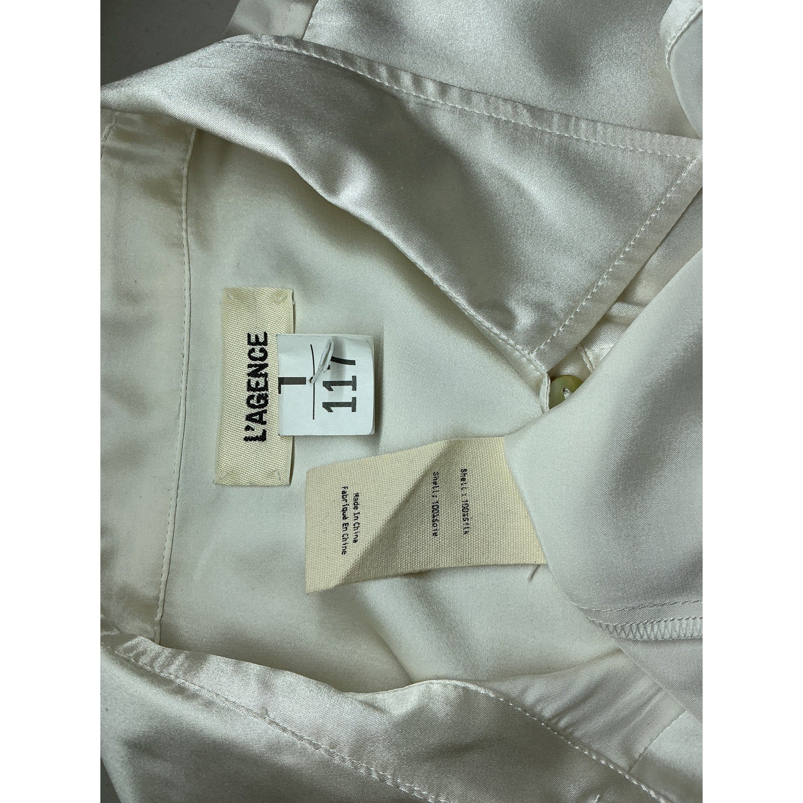 L'Agence 'Ellah' White Silk Short Sleeve Blouse Size S