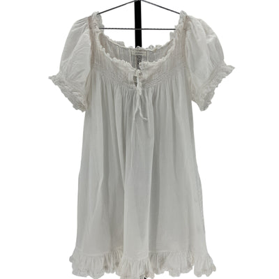 Dôen 'Ainsley' White Cotton Crochet-Trimmed Ruffled Organic Mini Dress Size M