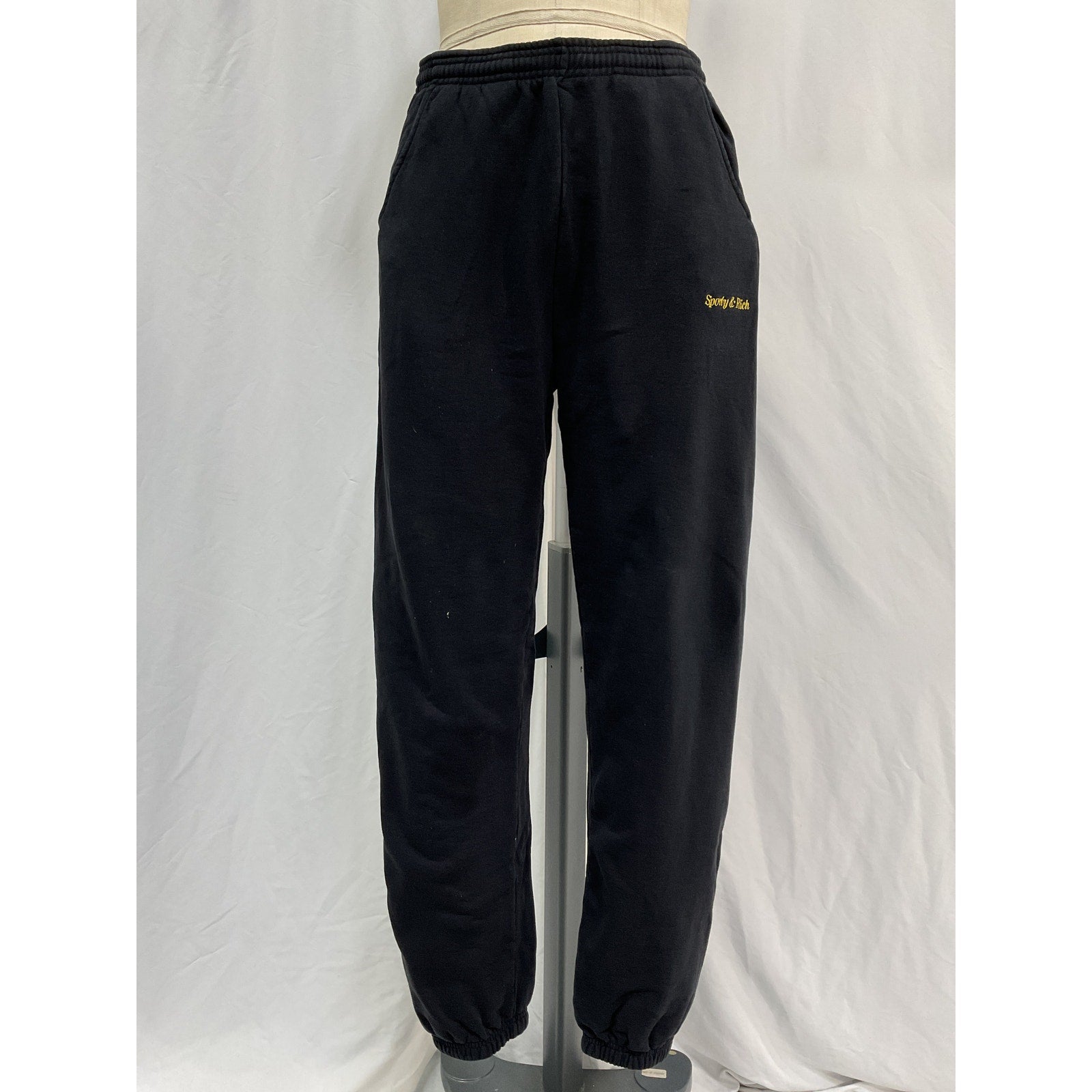 Sporty & Rich Classic Logo Black Cotton Sweatpants Size S