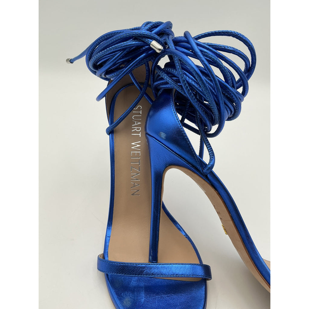 Stuart Weitzman 'Nudistwrap' Blue Leather 110 Sandal Size 8.5