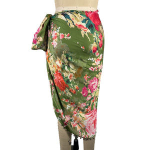 Hemant And Nandita Floral Green Zaria Wrap Skirt Size S