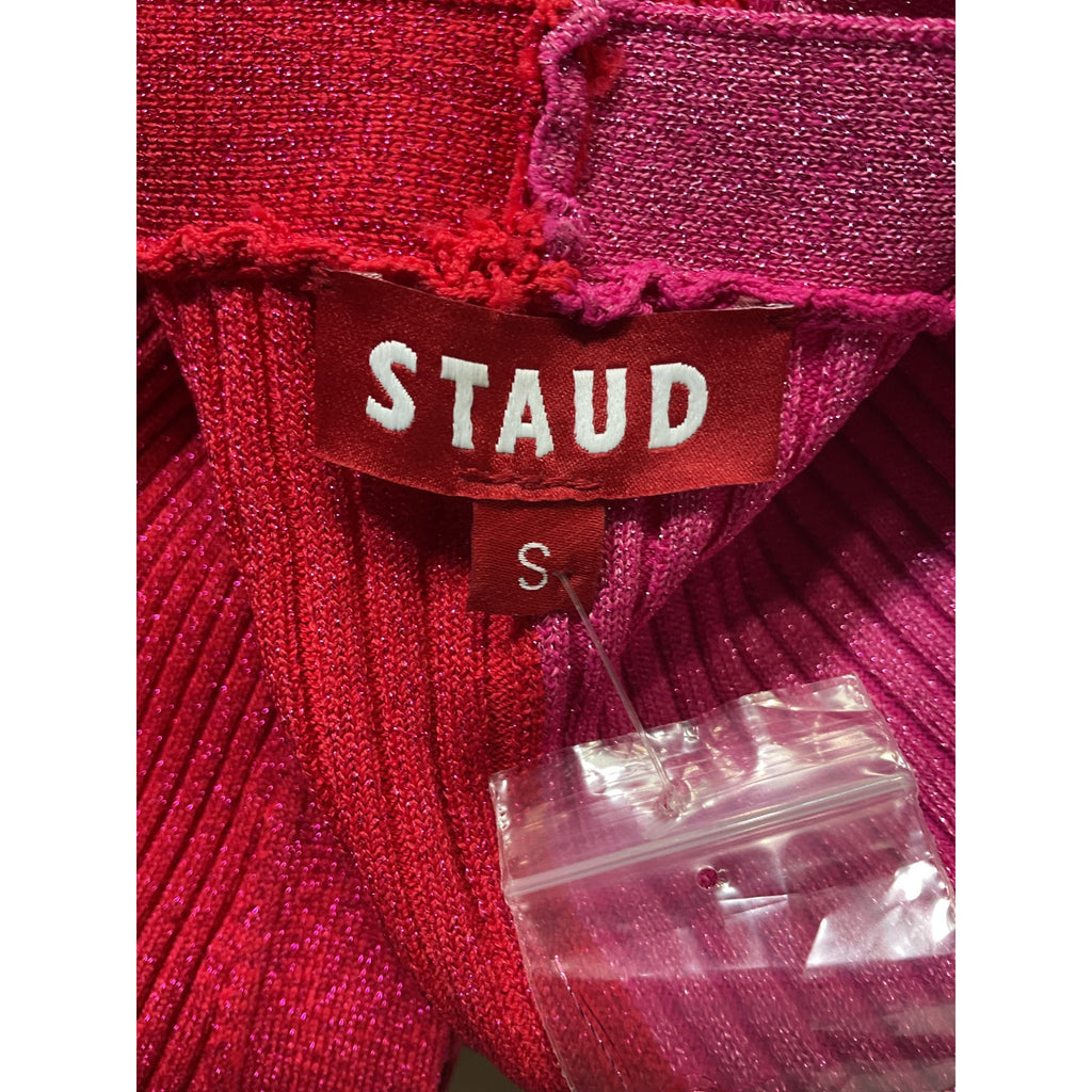 Staud Pink 'Shoko' Lurex V Neck  Long Sleeve Sweater Size S - NWT