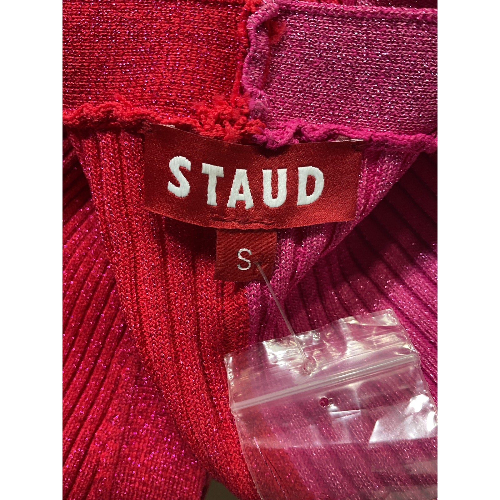 Staud Pink 'Shoko' Lurex V Neck  Long Sleeve Sweater Size S - NWT