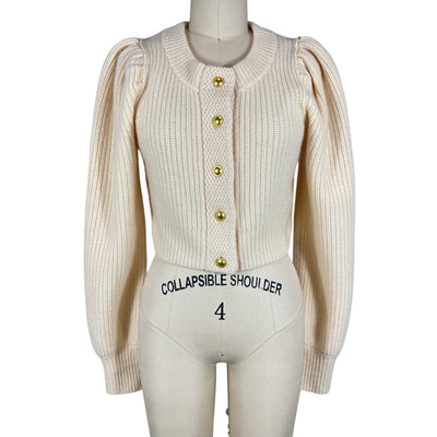 Loveshackfancy Ribbed Ivory Puff Sleeve Cardigan Size XS